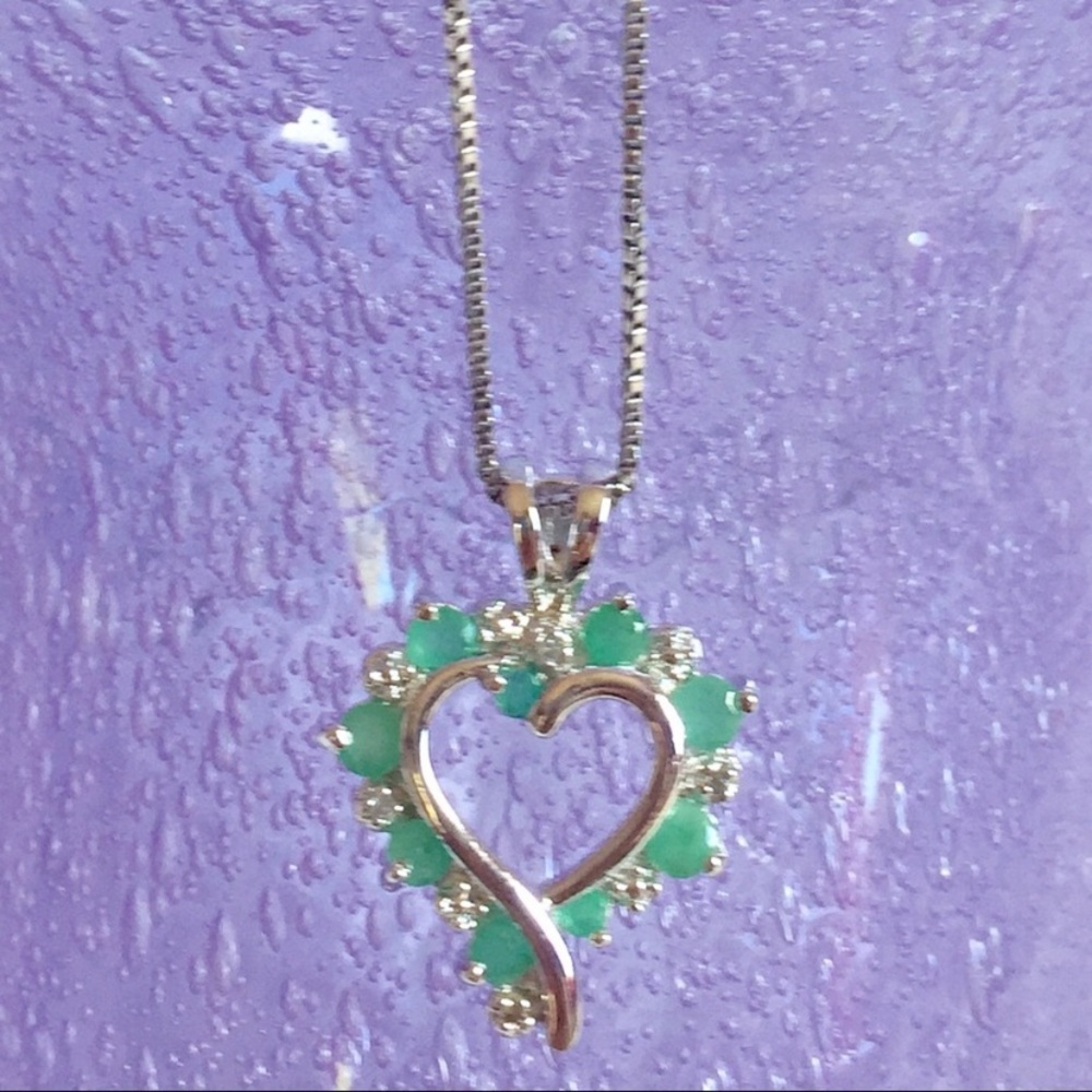 NWOT Sterling Silver Emerald Heart Necklace